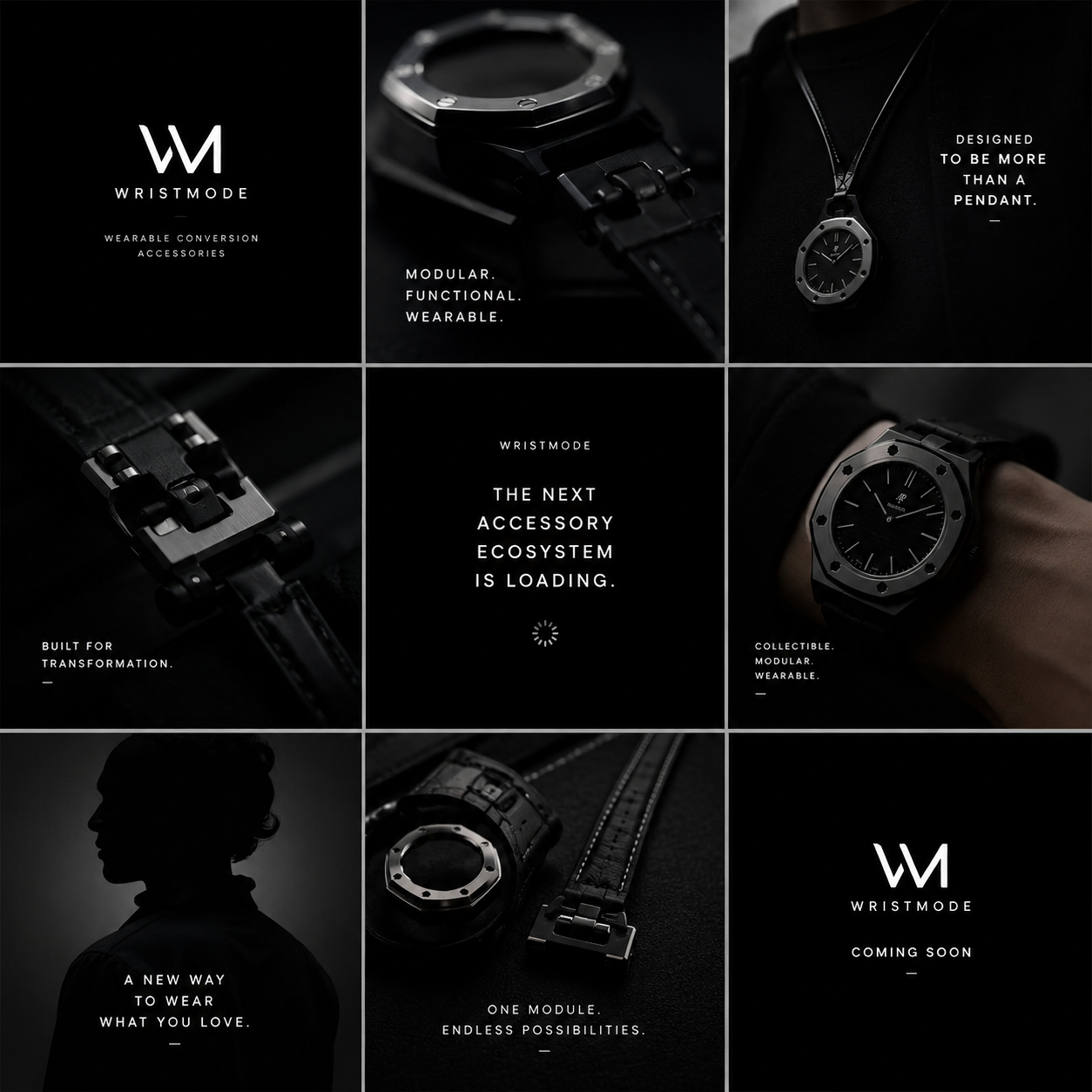 Promotional collage of Wristmode accessories with text and product images.